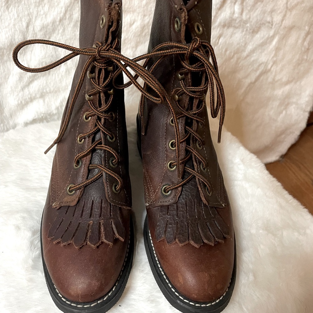 Brown leather preppy combat boot